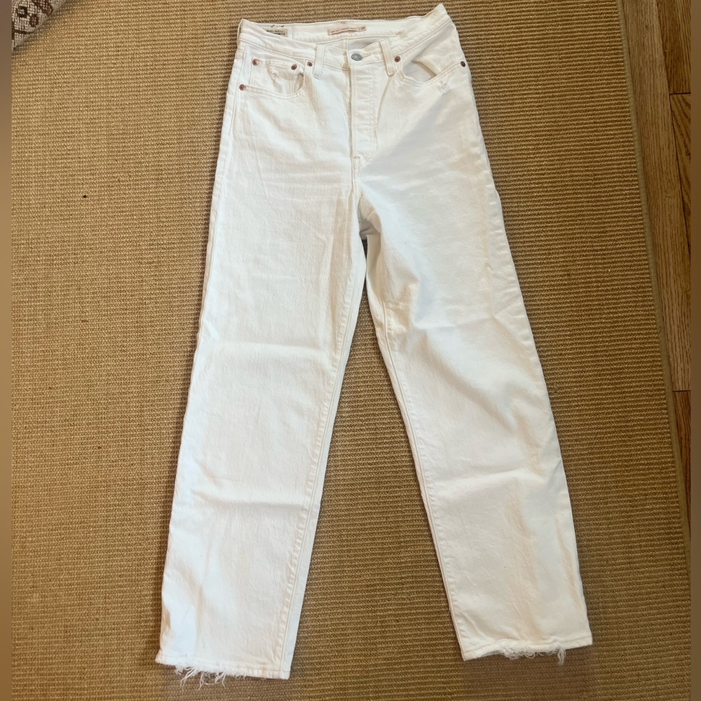 Levi Ribcage White Straight Ankle Jeans (28)